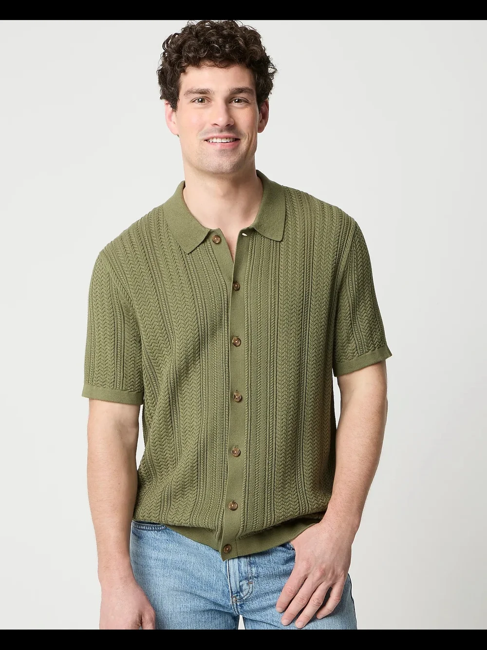 J.Crew Short-sleeve cotton cable-knit cardigan sweater-polo